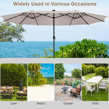 Costway 480cm Double-Sided Patio Umbrella with Auto-Charging Solar Panel-Beige