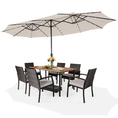 Costway 480cm Double-Sided Patio Umbrella with Auto-Charging Solar Panel-Beige
