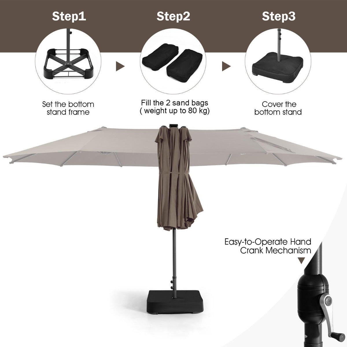 Commercial patio umbrella works well for markets, cafes, restaurants, gardens, and backyards