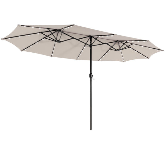 Costway 480cm Twin Patio Umbrella with 48 LED Lights and Solar Pane-Beige