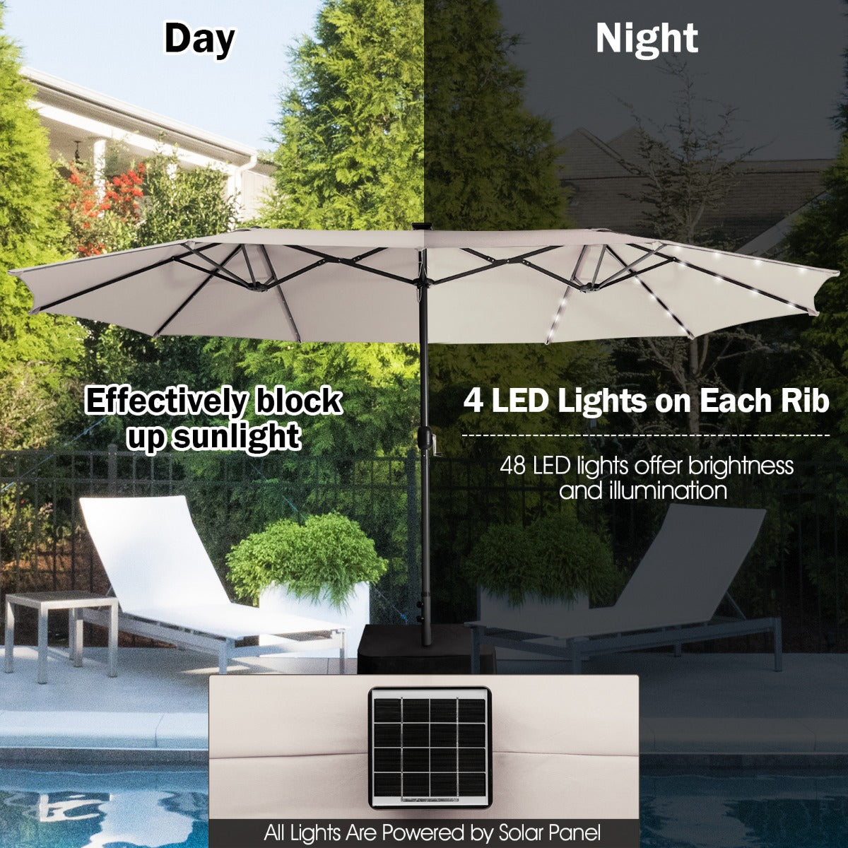 12-rib steel patio umbrella frame provides sturdy support for residential and commercial outdoor use