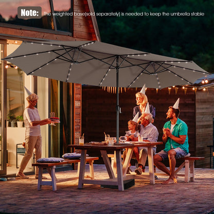 Costway 480cm Twin Patio Umbrella with 48 LED Lights and Solar Pane-Coffee
