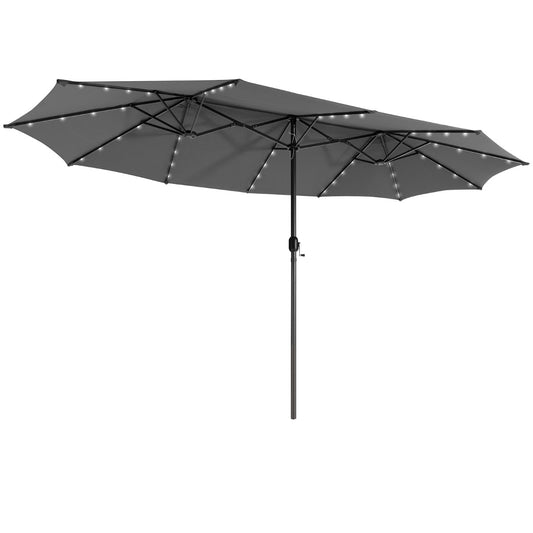 Costway 480cm Twin Patio Umbrella with 48 LED Lights and Solar Pane-Grey