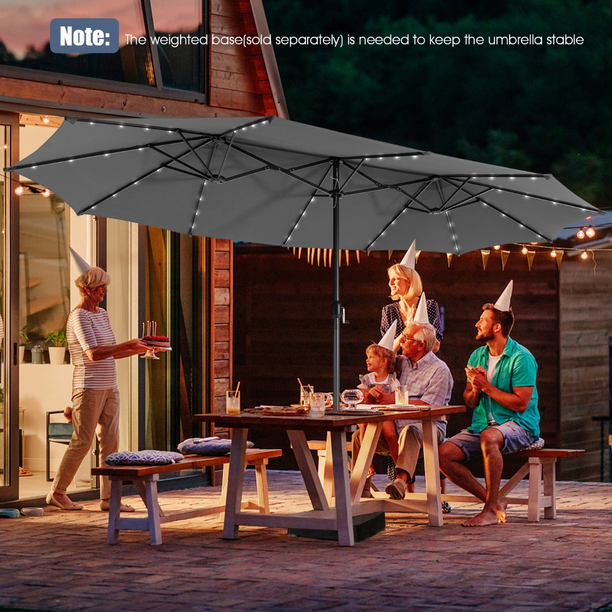 Weather-resistant polyester canopy includes ventilation panels for improved airflow outdoors