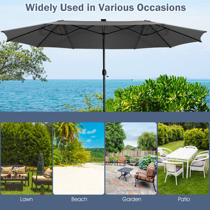 Costway 480cm Twin Patio Umbrella with 48 LED Lights and Solar Pane-Grey