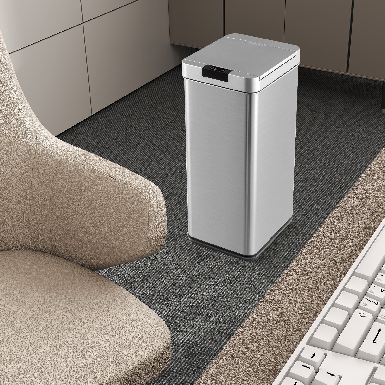 48L Automatic Trash Can with Lid Slim Rectangular Trash Bin-Silver