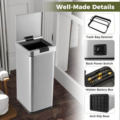 48L Automatic Trash Can with Lid Slim Rectangular Trash Bin-Silver