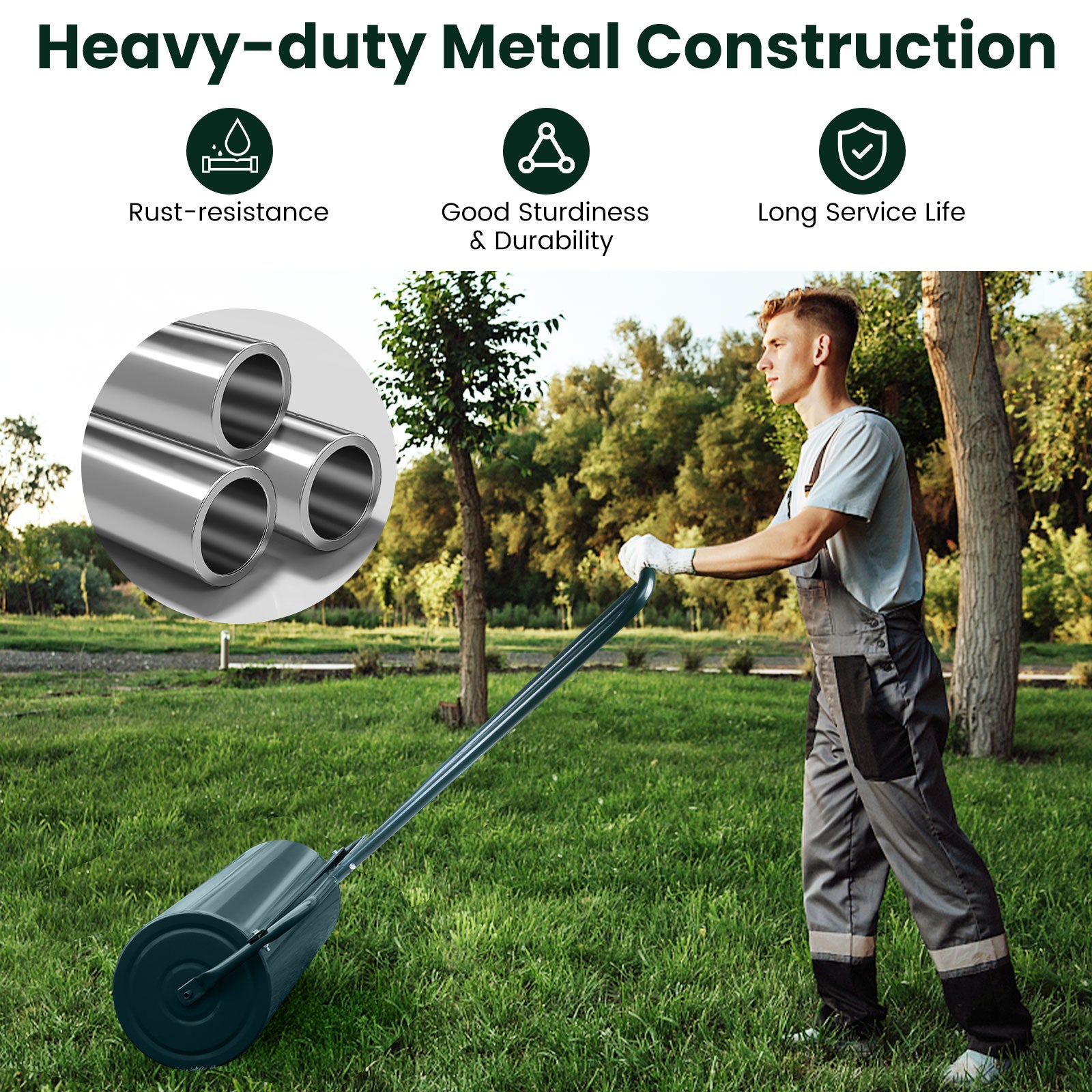 48L Lawn Roller with U-shaped Handle for Park Backyard Garden-Green