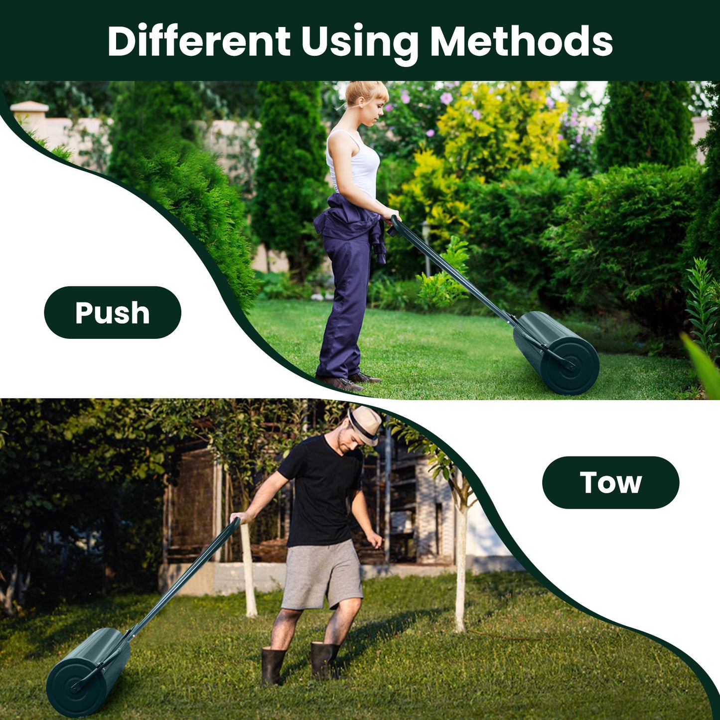 48L Lawn Roller with U-shaped Handle for Park Backyard Garden-Green