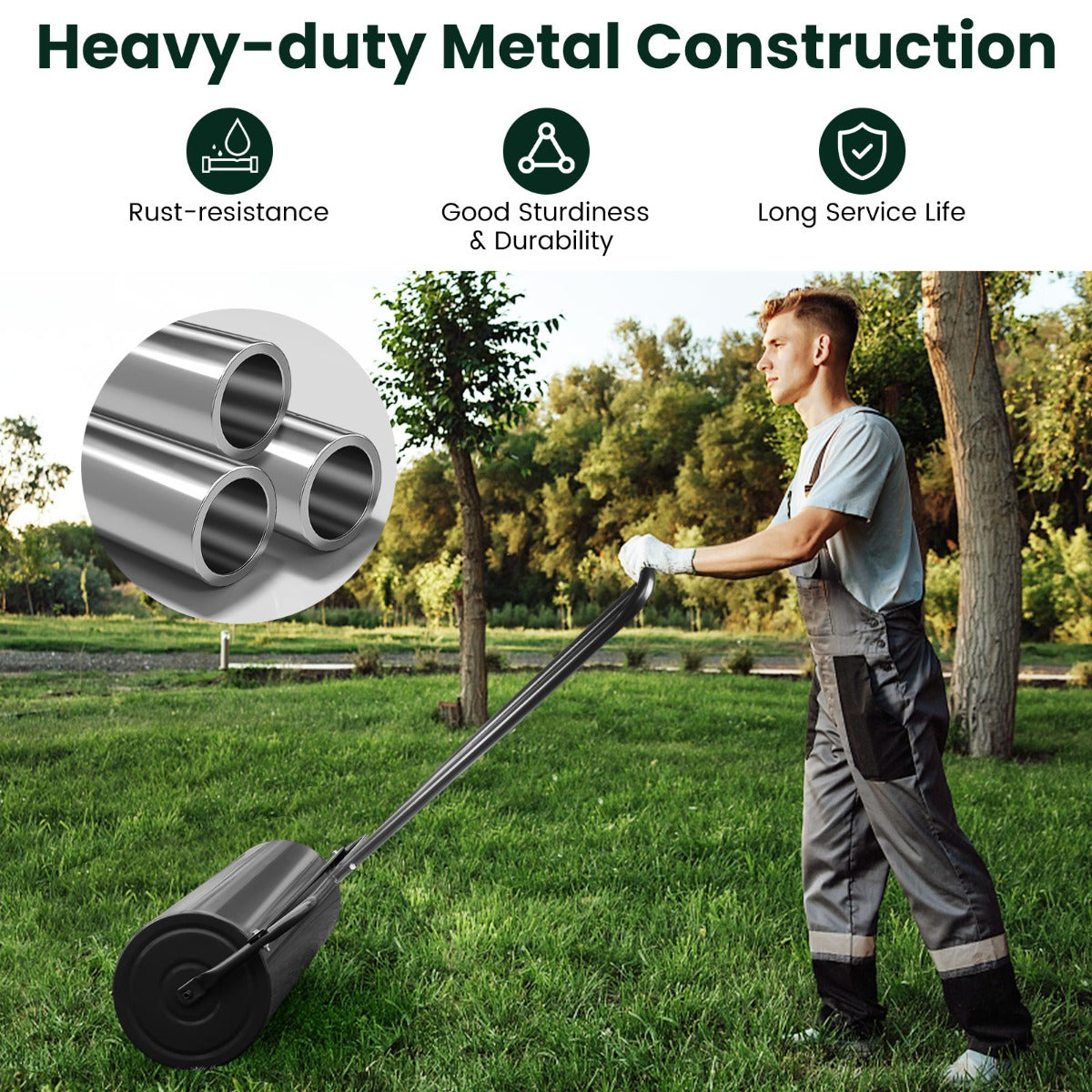48L Lawn Roller with U-shaped Handle for Park Backyard Garden-Black