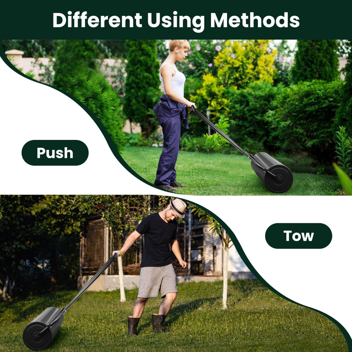 48L Lawn Roller with U-shaped Handle for Park Backyard Garden-Black