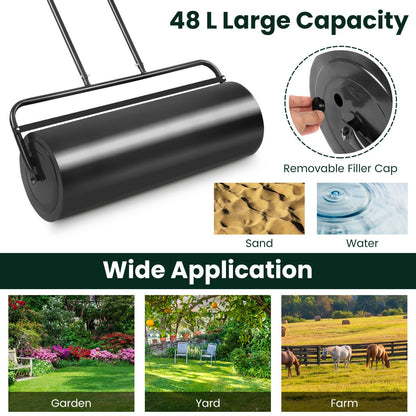 48L Lawn Roller with U-shaped Handle for Park Backyard Garden-Black