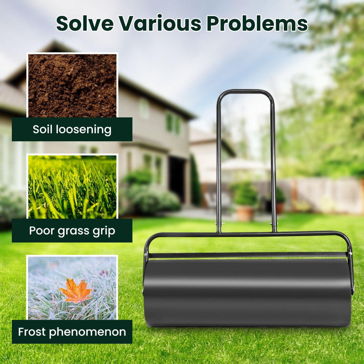 48L Lawn Roller with U-shaped Handle for Park Backyard Garden-Black