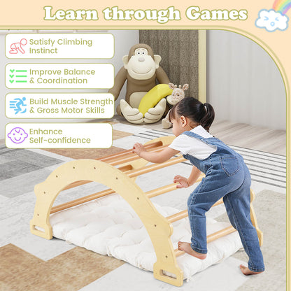 4-In-1 Wooden Kids Climber Arch Rocker with Cushion Montessori Toy-Natural