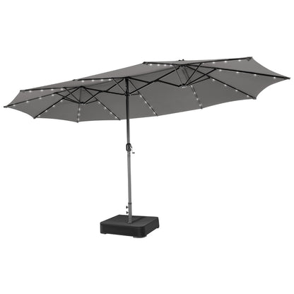 Costway 4.7M Double-Sided Patio Umbrella with Solar Lights for Poolside Garden Yard-Grey