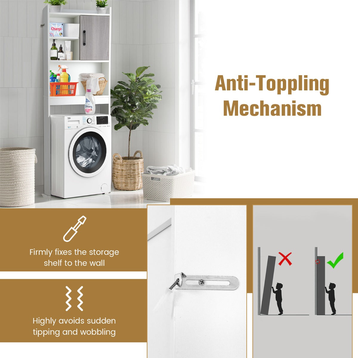 4-Tier Toilet Storage Rack Cabinet for Bathroom, Laundry, Balcony