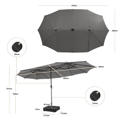 Costway 4.7M Double-Sided Patio Umbrella with Solar Lights for Poolside Garden Yard-Grey