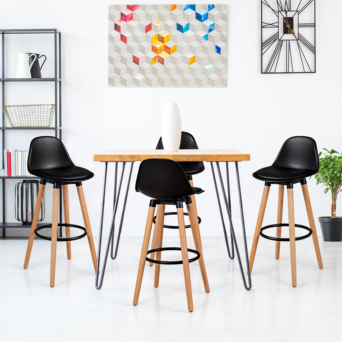 2Pcs PU Leather Bar Stools with Round Metal Footrest-Black