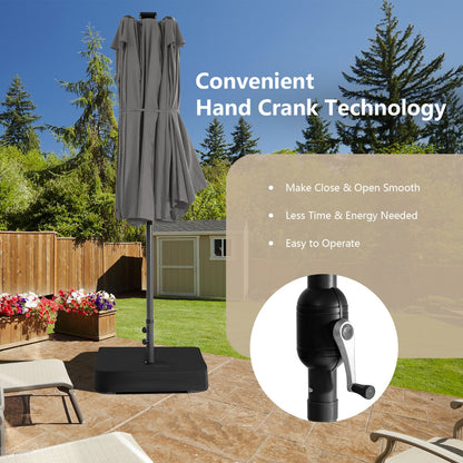 Costway 4.7M Double-Sided Patio Umbrella with Solar Lights for Poolside Garden Yard-Grey