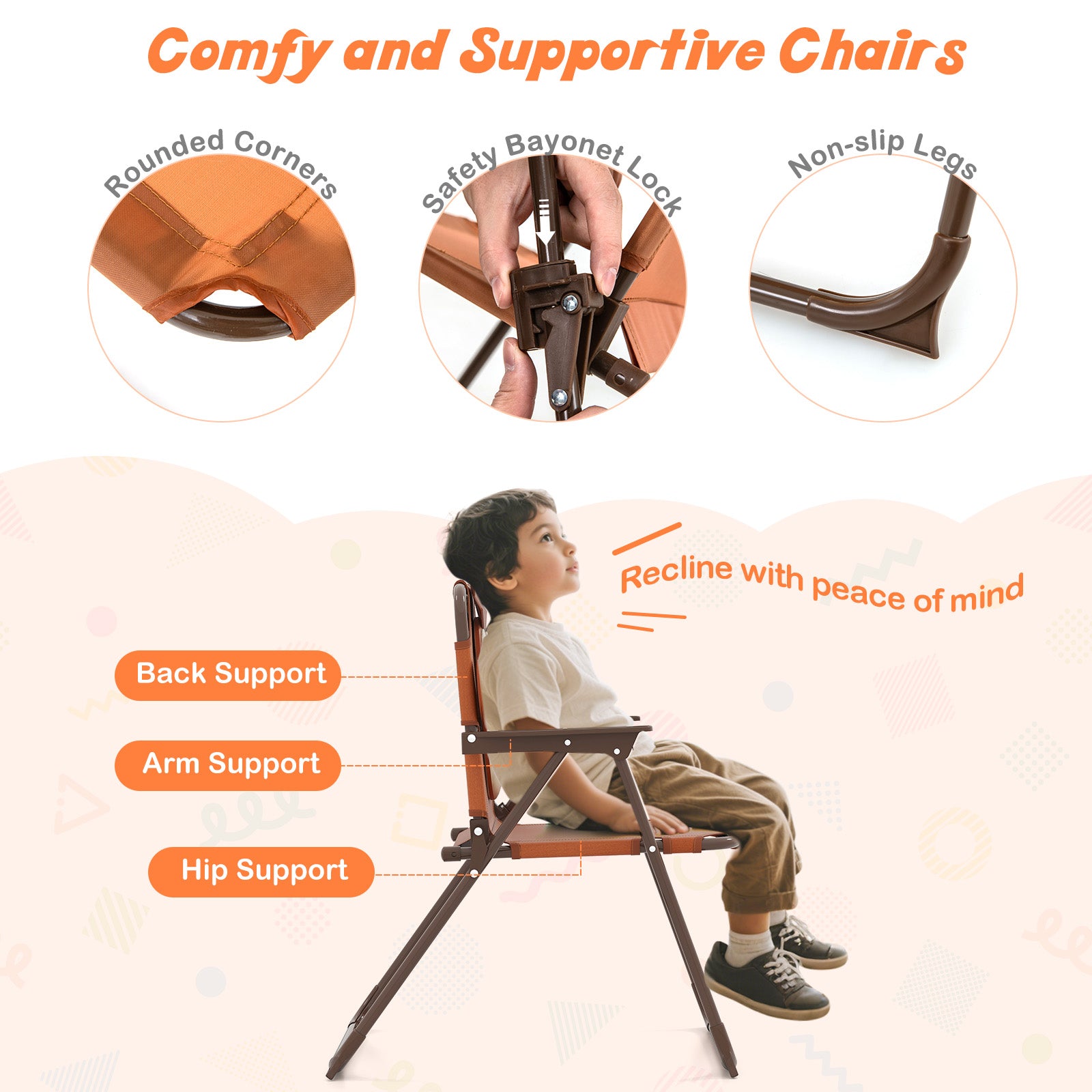 4 Pieces Kids Picnic Set Toddler Outdoor Activity Table with 2 Folding Chairs-Brown