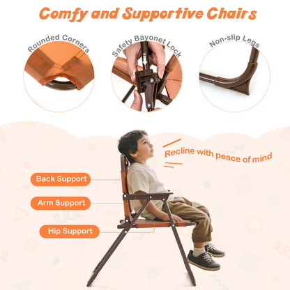 4 Pieces Kids Picnic Set Toddler Outdoor Activity Table with 2 Folding Chairs-Brown