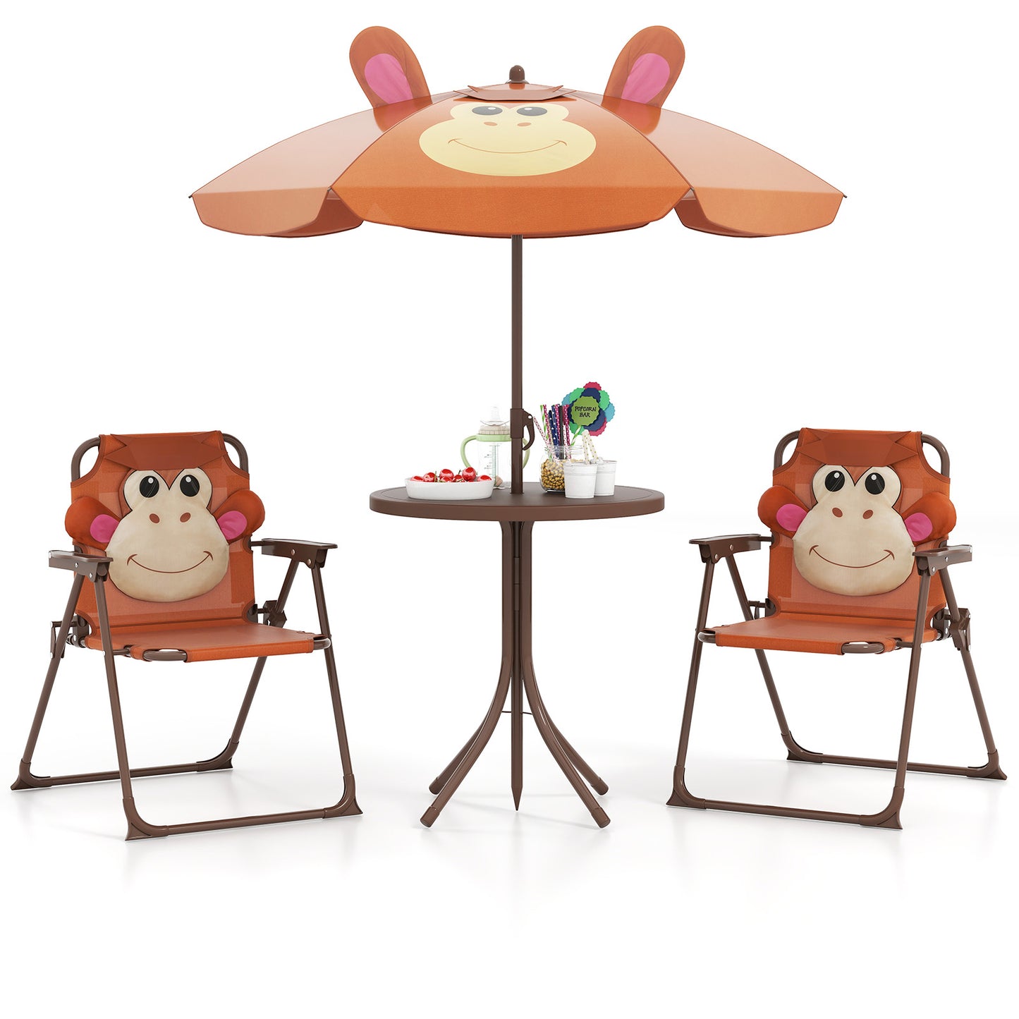 4 Pieces Kids Picnic Set Toddler Outdoor Activity Table with 2 Folding Chairs-Brown