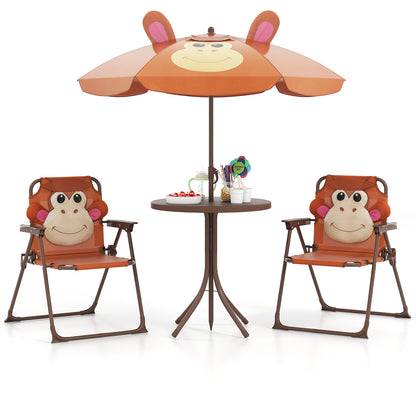 4 Pieces Kids Picnic Set Toddler Outdoor Activity Table with 2 Folding Chairs-Brown
