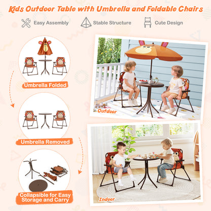 4 Pieces Kids Picnic Set Toddler Outdoor Activity Table with 2 Folding Chairs-Brown