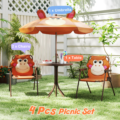 4 Pieces Kids Picnic Set Toddler Outdoor Activity Table with 2 Folding Chairs-Brown