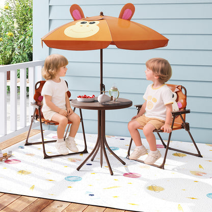 4 Pieces Kids Picnic Set Toddler Outdoor Activity Table with 2 Folding Chairs-Brown