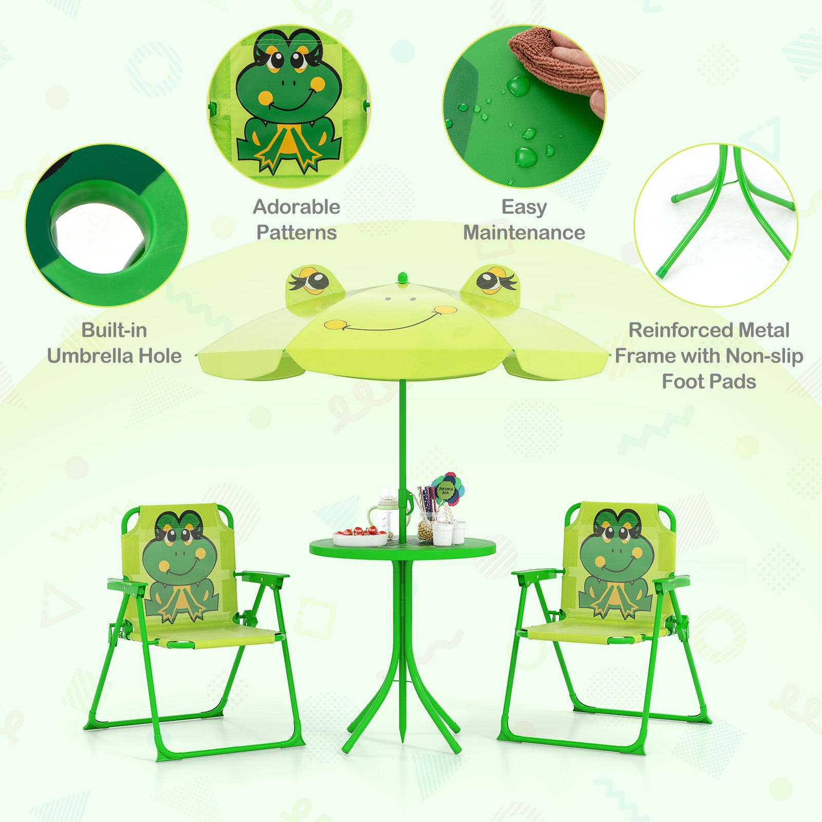 4 Pieces Kids Picnic Set Toddler Outdoor Activity Table with 2 Folding Chairs-Light Green