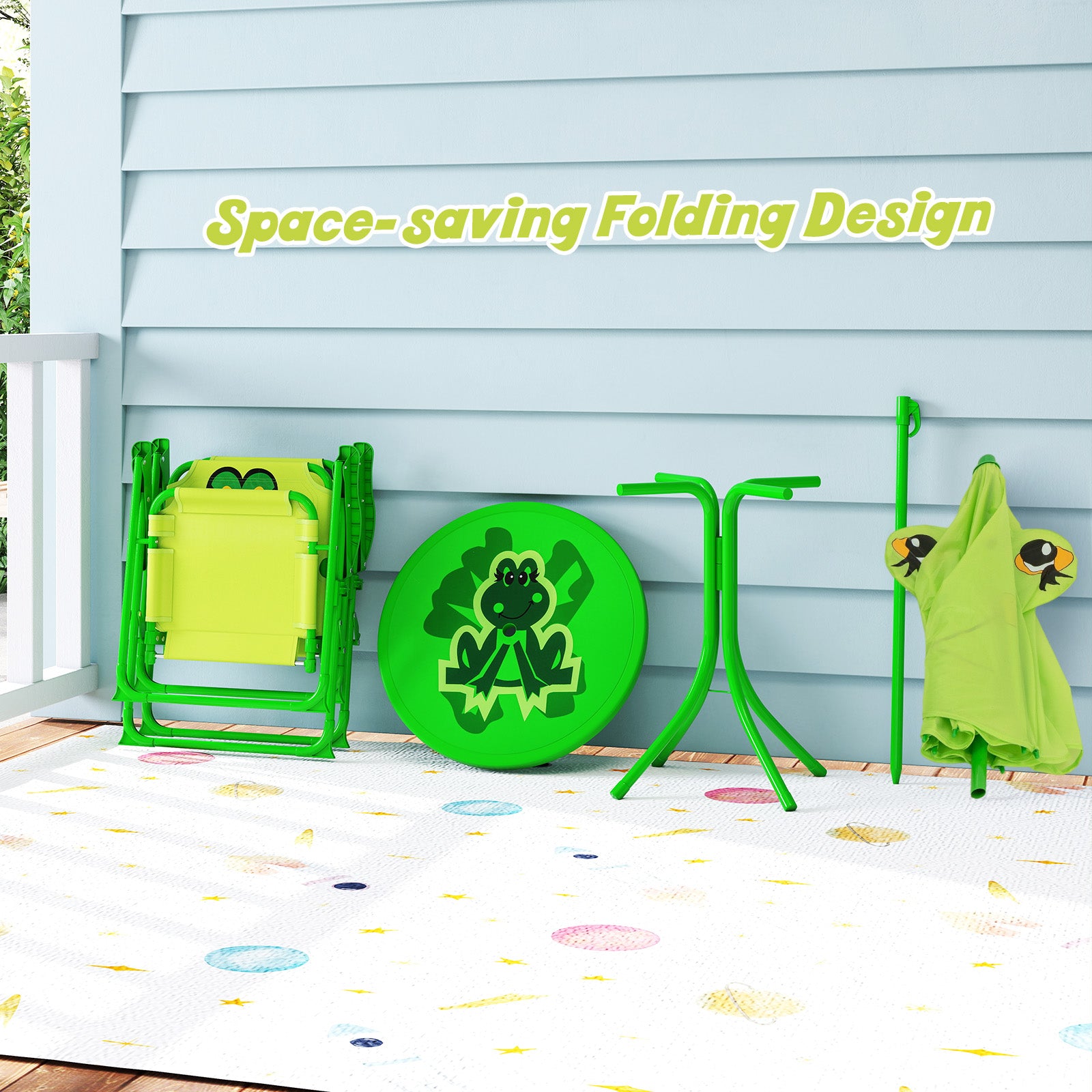 4 Pieces Kids Picnic Set Toddler Outdoor Activity Table with 2 Folding Chairs-Light Green