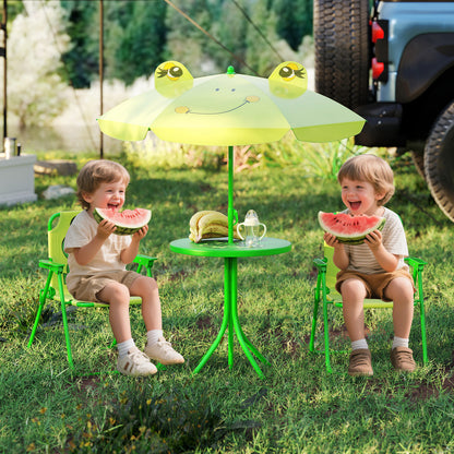 4 Pieces Kids Picnic Set Toddler Outdoor Activity Table with 2 Folding Chairs-Light Green