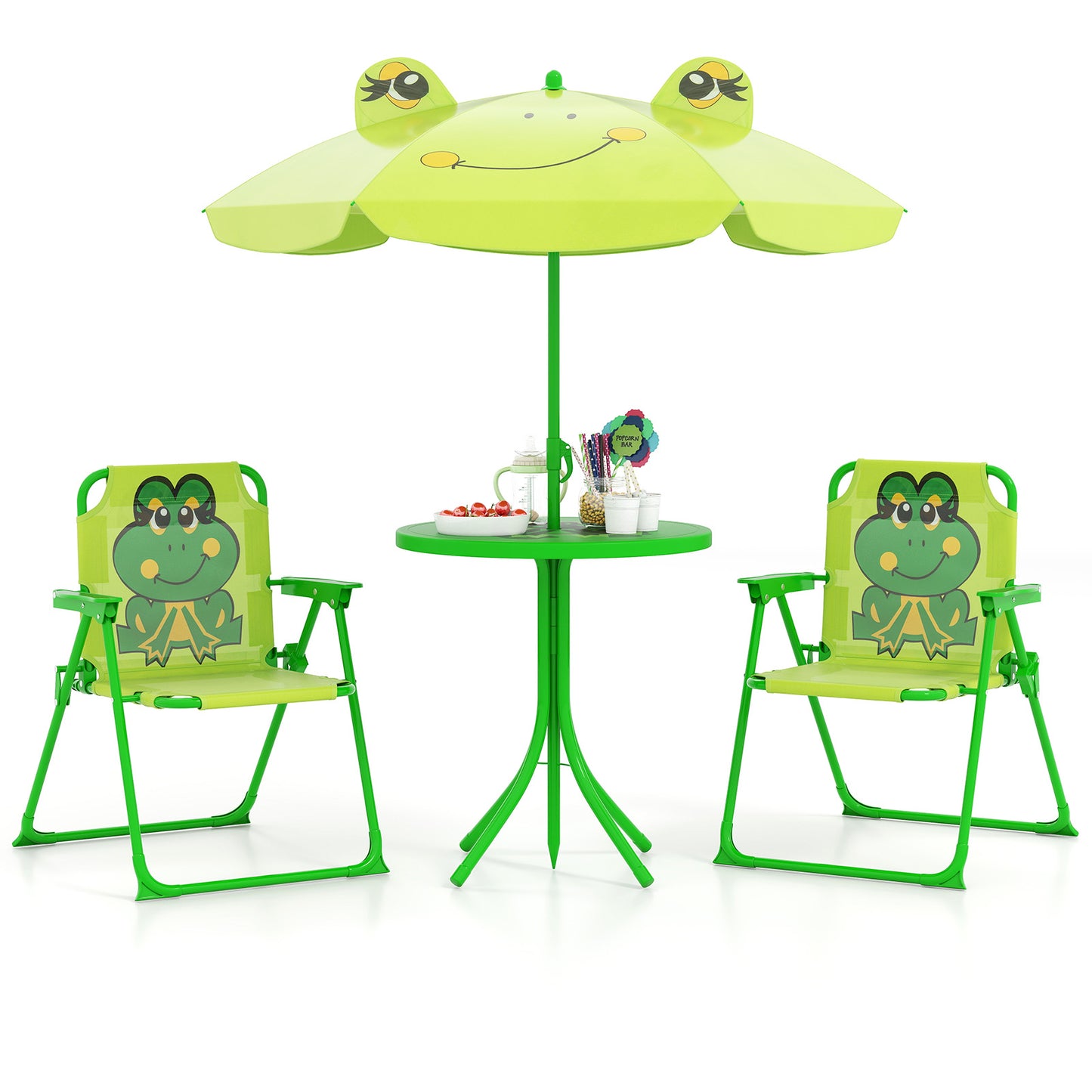 4 Pieces Kids Picnic Set Toddler Outdoor Activity Table with 2 Folding Chairs-Light Green