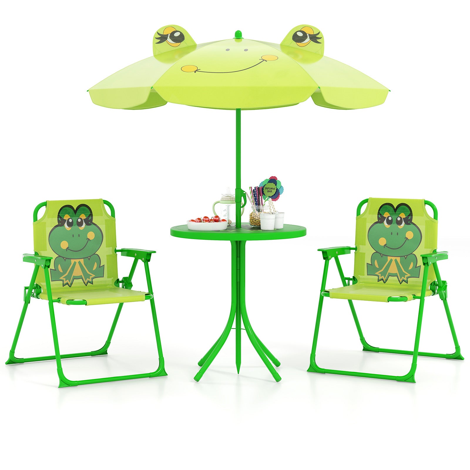 4 Pieces Kids Picnic Set Toddler Outdoor Activity Table with 2 Folding Chairs-Light Green