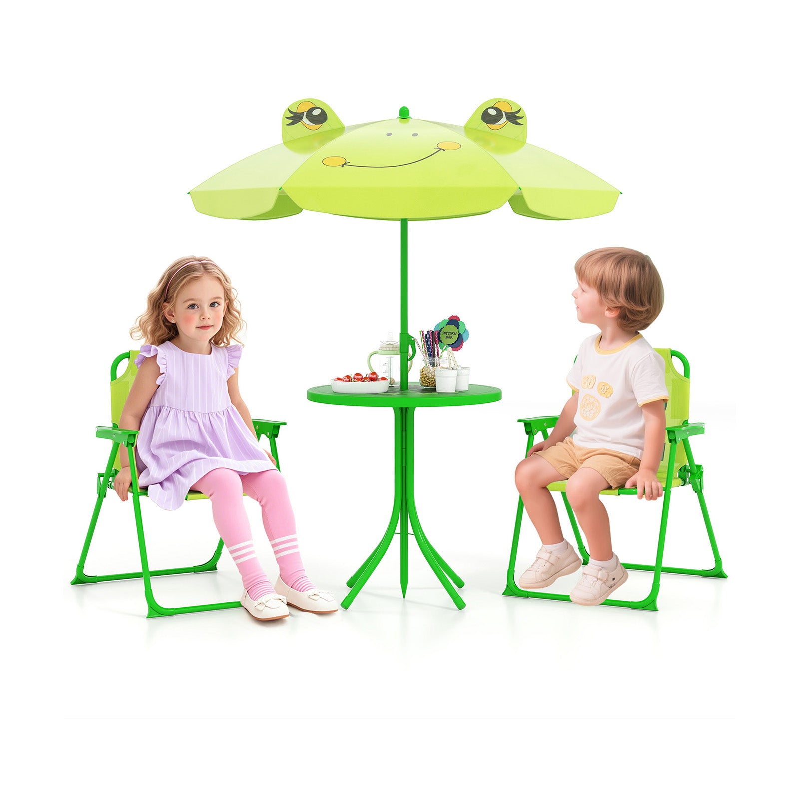 4 Pieces Kids Picnic Set Toddler Outdoor Activity Table with 2 Folding Chairs-Light Green