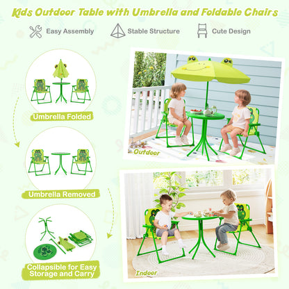 4 Pieces Kids Picnic Set Toddler Outdoor Activity Table with 2 Folding Chairs-Light Green