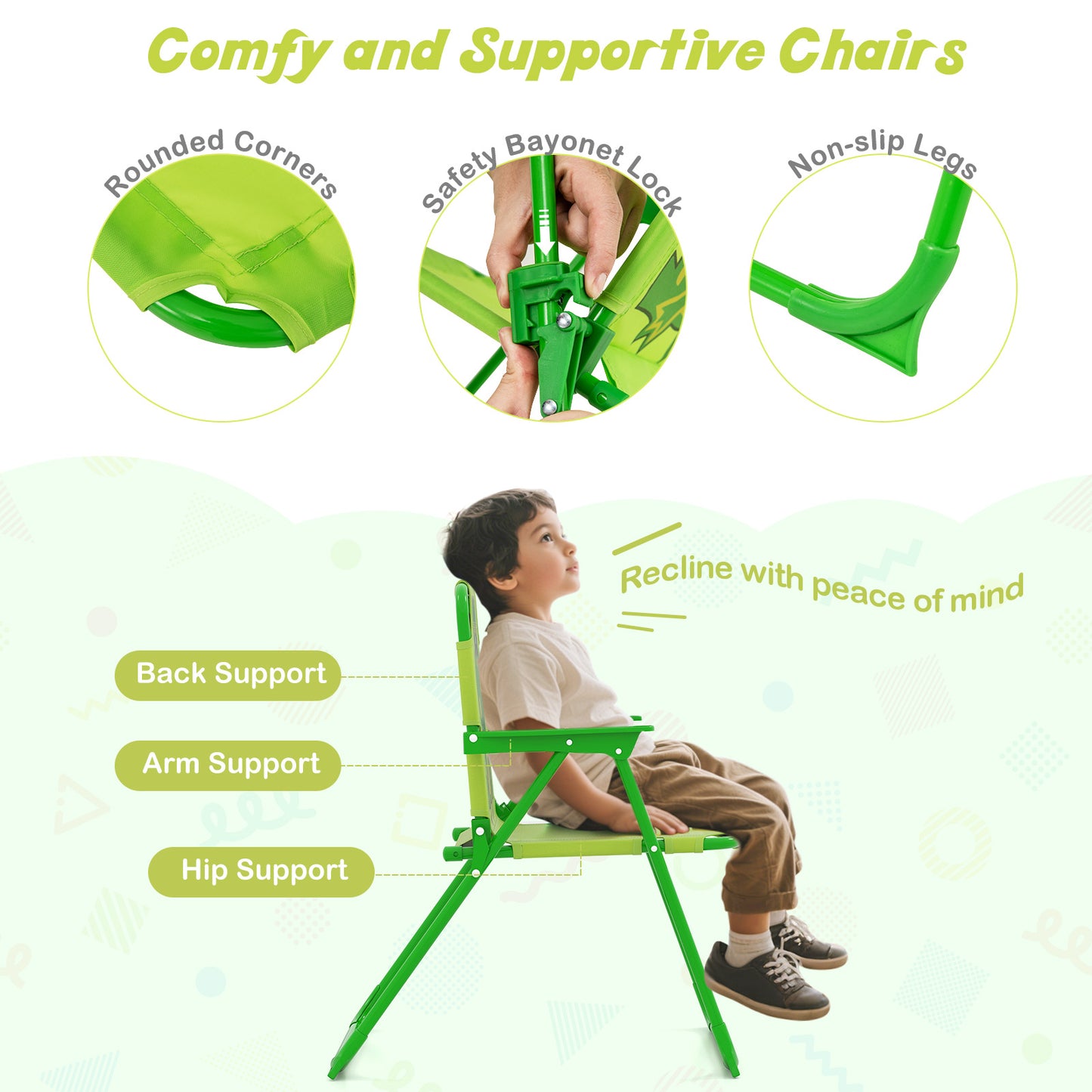4 Pieces Kids Picnic Set Toddler Outdoor Activity Table with 2 Folding Chairs-Light Green