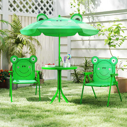 4 Pieces Kids Picnic Set Toddler Outdoor Activity Table with 2 Folding Chairs-Green