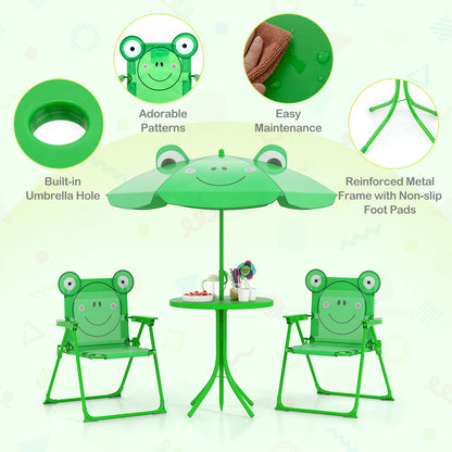 4 Pieces Kids Picnic Set Toddler Outdoor Activity Table with 2 Folding Chairs-Green