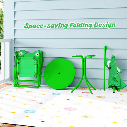 4 Pieces Kids Picnic Set Toddler Outdoor Activity Table with 2 Folding Chairs-Green