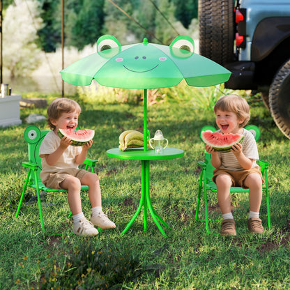 4 Pieces Kids Picnic Set Toddler Outdoor Activity Table with 2 Folding Chairs-Green