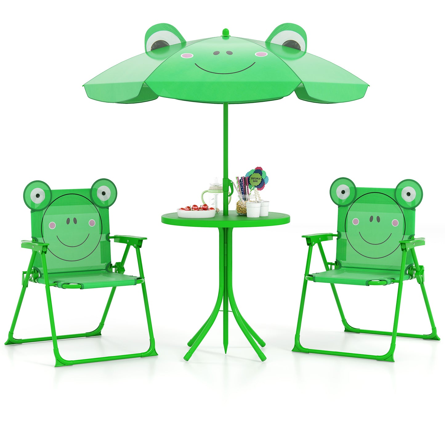 4 Pieces Kids Picnic Set Toddler Outdoor Activity Table with 2 Folding Chairs-Green