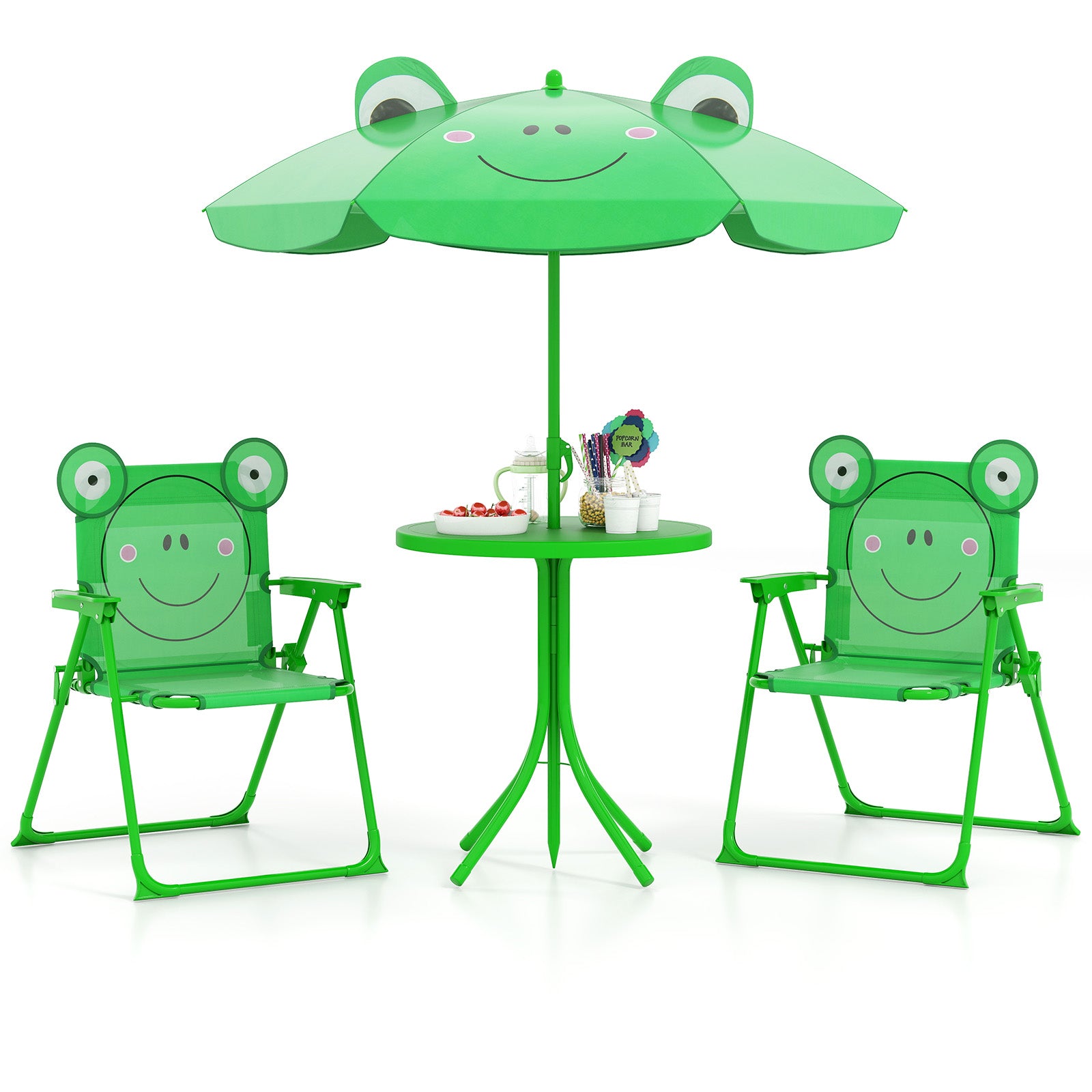 4 Pieces Kids Picnic Set Toddler Outdoor Activity Table with 2 Folding Chairs-Green