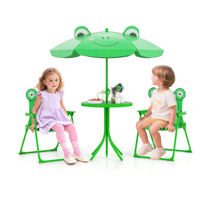 4 Pieces Kids Picnic Set Toddler Outdoor Activity Table with 2 Folding Chairs-Green