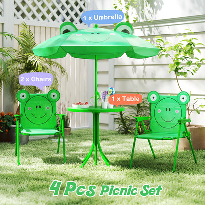 4 Pieces Kids Picnic Set Toddler Outdoor Activity Table with 2 Folding Chairs-Green
