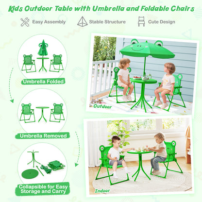 4 Pieces Kids Picnic Set Toddler Outdoor Activity Table with 2 Folding Chairs-Green