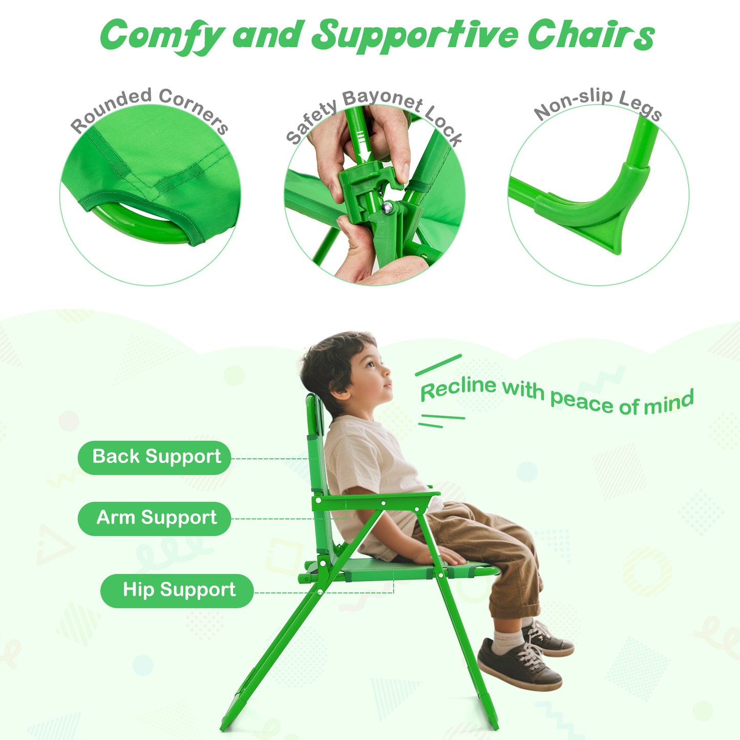 4 Pieces Kids Picnic Set Toddler Outdoor Activity Table with 2 Folding Chairs-Green