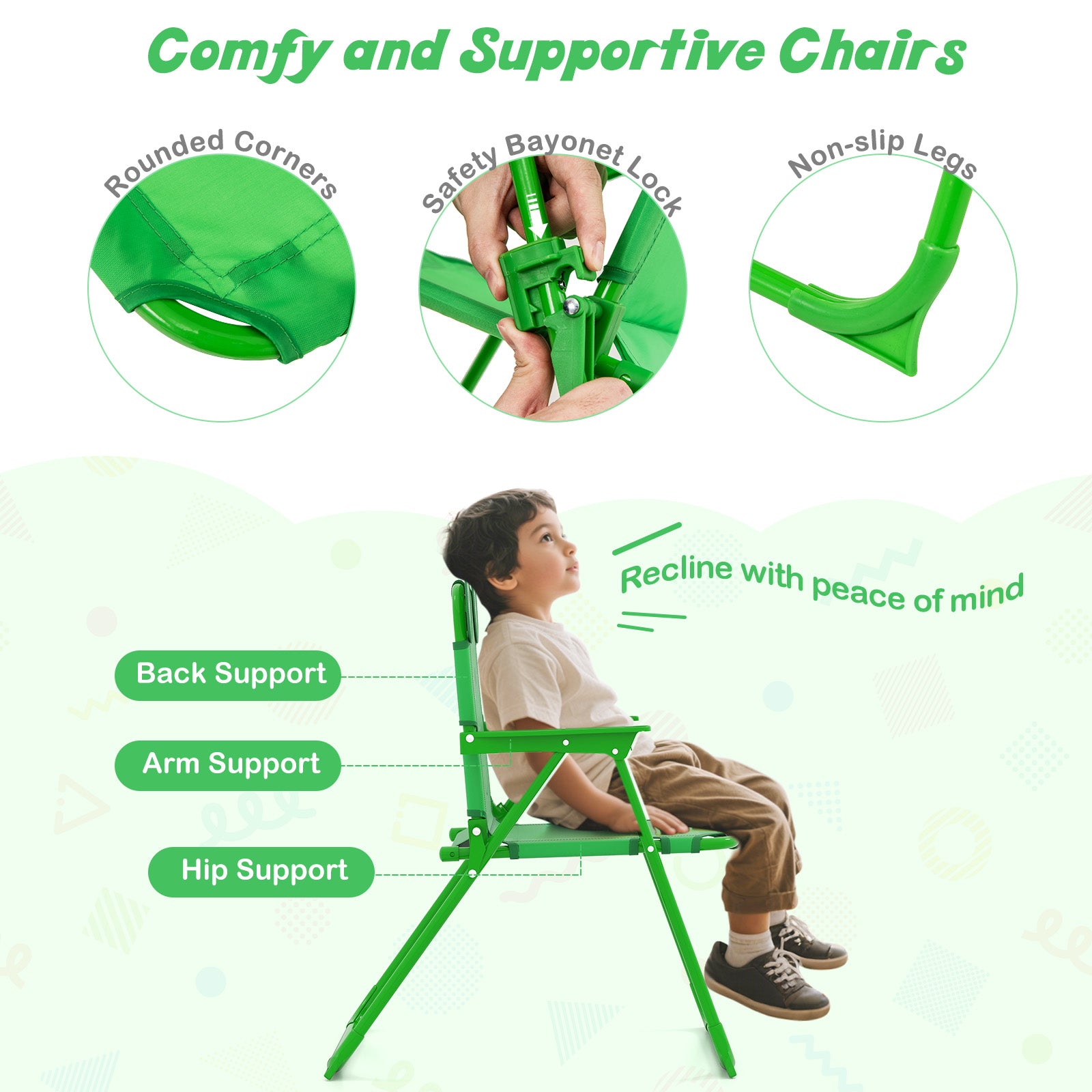 4 Pieces Kids Picnic Set Toddler Outdoor Activity Table with 2 Folding Chairs-Green