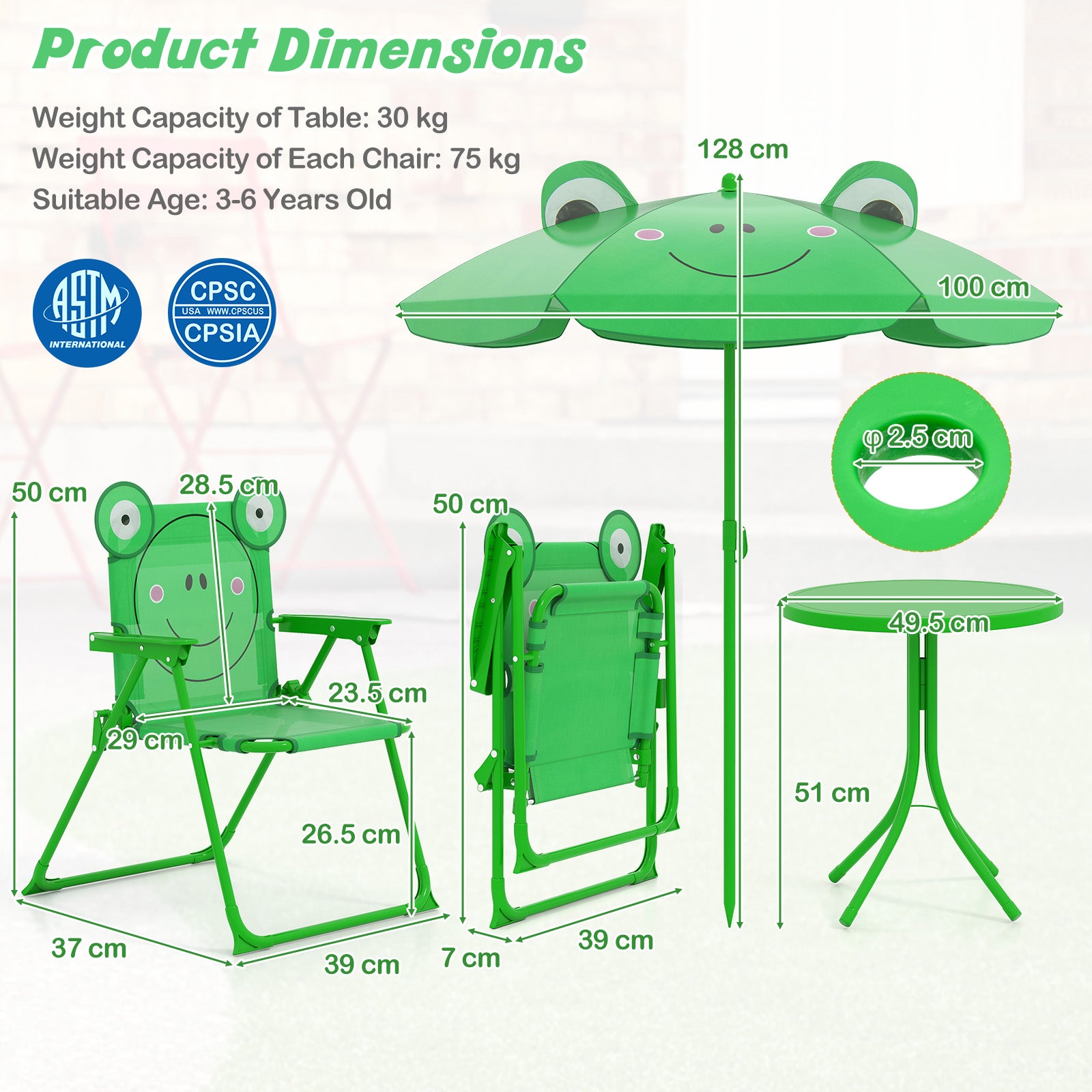 4 Pieces Kids Picnic Set Toddler Outdoor Activity Table with 2 Folding Chairs-Green